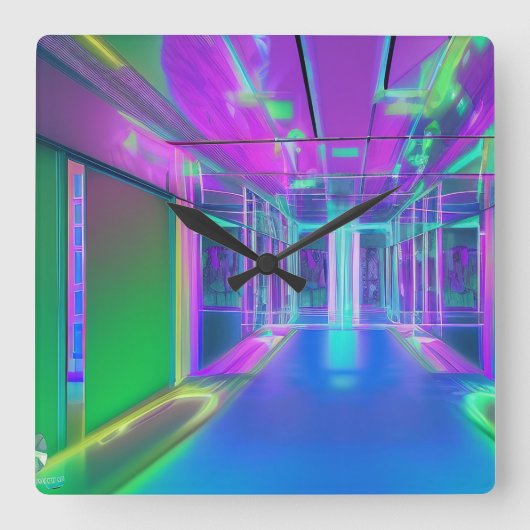 Neon farbenfrohe quadratische Wanduhr. Quadratische Wanduhr (Vorderseite)