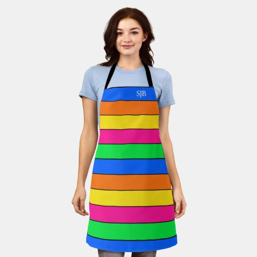 NEON FARBFLUORESCENT STRIPES MONOGRAM INITIALEN SCHÜRZE (Getragen)