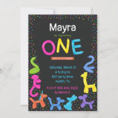 Neon farbige Tierballons Erstgeburt Einladung (Vorderseite)