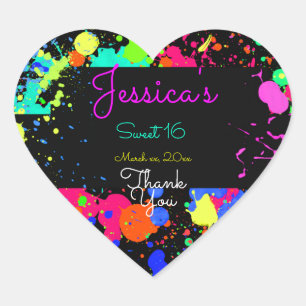 Neon, Farbklecks, Sweet Sixteen, Bat Mitzwa Herz-Aufkleber