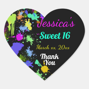Neon, Farbklecks, Sweet Sixteen, Danke Herz-Aufkleber
