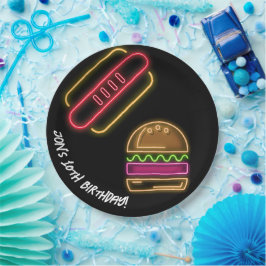 Neon Fast Food Monogram Name Vibrann Pappteller