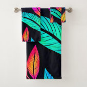 Neon Feather Pattern Die pulsierende Kunst Badhandtuch Set (Insitu)
