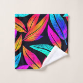 Neon Feather Pattern Die pulsierende Kunst Badhandtuch Set (Waschlappen)