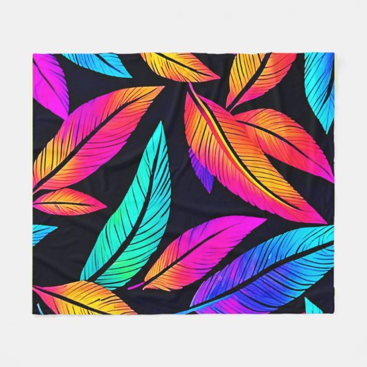 Neon Feather Pattern Die pulsierende Kunst Fleecedecke (Vorderseite (Horizontal))