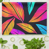 Neon Feather Pattern Die pulsierende Kunst Geschirrtuch (Gefaltet)