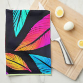 Neon Feather Pattern Die pulsierende Kunst Geschirrtuch (Viertel Falte)