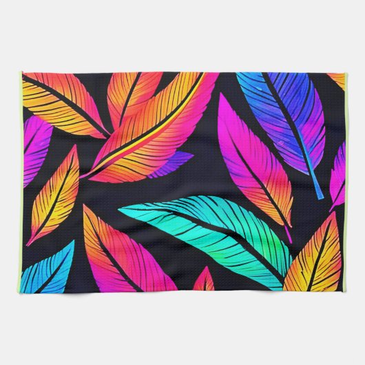 Neon Feather Pattern Die pulsierende Kunst Geschirrtuch (Horizontal)