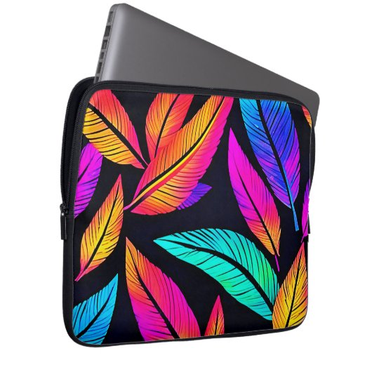 Neon Feather Pattern Die pulsierende Kunst Laptopschutzhülle (Vorne Rechts)