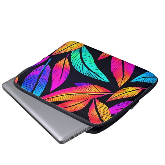 Neon Feather Pattern Die pulsierende Kunst Laptopschutzhülle (Vorne Knopf)