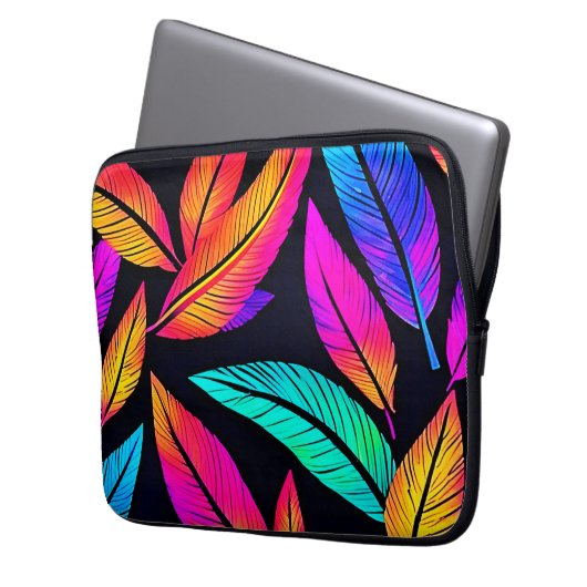 Neon Feather Pattern Die pulsierende Kunst Laptopschutzhülle (Vorderseite Links)