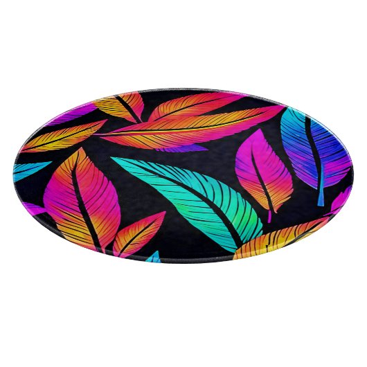 Neon Feather Pattern Die pulsierende Kunst Schneidebrett (Ecke)