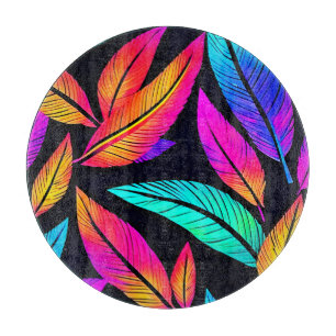 Neon Feather Pattern Die pulsierende Kunst Schneidebrett