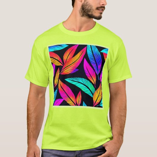 Neon Feather Pattern Die pulsierende Kunst T-Shirt (Vorderseite)