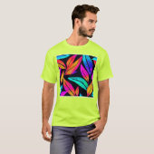 Neon Feather Pattern Die pulsierende Kunst T-Shirt (Vorne ganz)