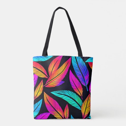 Neon Feather Pattern Die pulsierende Kunst Tasche (Rückseite)