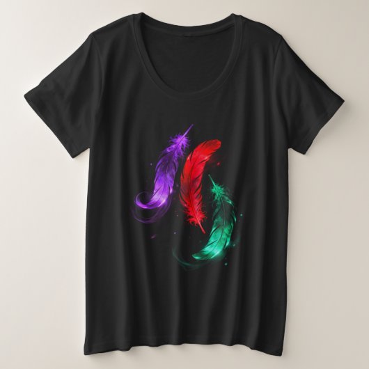 Neon Feder Glow Plus Size T-Shirt (Design vorne)