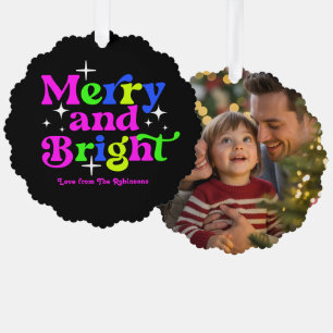 Neon-Feiertags-Frohe und Helle Retro-Weihnachtsfot Ornament Karte