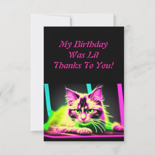 Neon Feline Fiesta Teen Girl Birthday Dankeskarte (Vorderseite)
