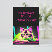 Neon Feline Fiesta Teen Girl Birthday Dankeskarte (Stehend Vorderseite)