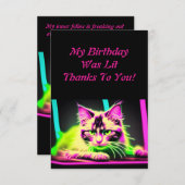 Neon Feline Fiesta Teen Girl Birthday Dankeskarte (Vorne/Hinten)
