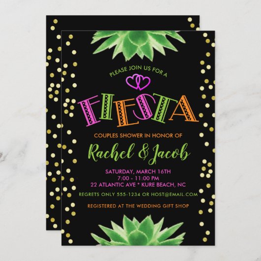 Neon Fiesta Couples Polterabend Einladung (Vorne/Hinten)