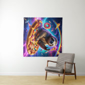 Neon Fire-Breathing Sloth in Cosmic Pizza Galaxy Wandteppich (Beispiel (Horizontal))