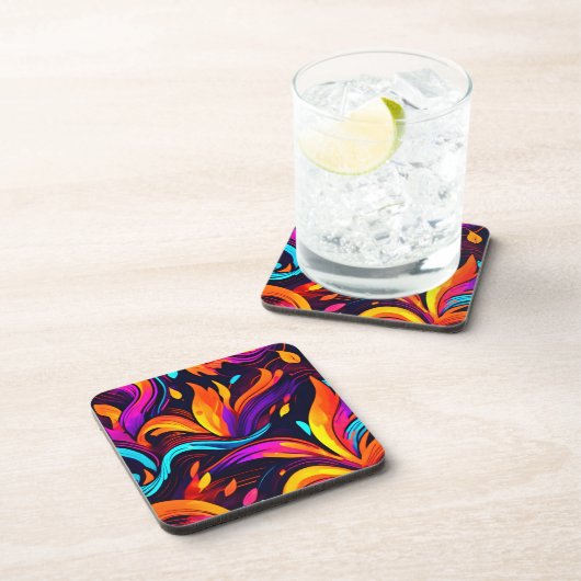 Neon Fire Design mit feinen Icons Getränkeuntersetzer (Rechte Seite)