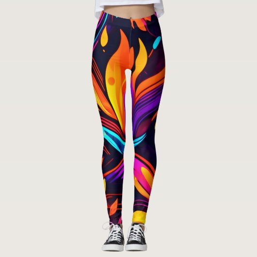 Neon Fire Design mit feinen Icons Leggings (Vorderseite)