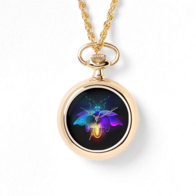 Neon Firefly auf schwarz Armbanduhr (Vorderseite)