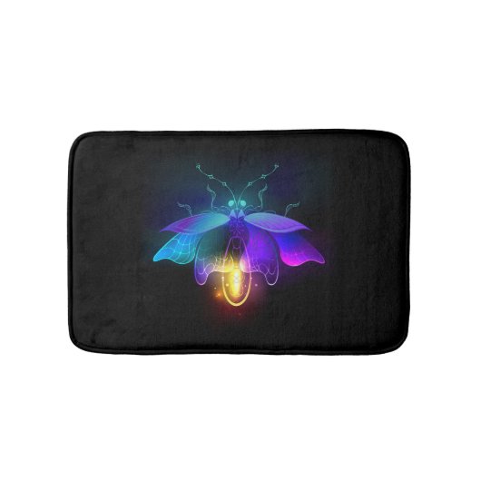 Neon Firefly auf schwarz Badematte (Vorderseite)