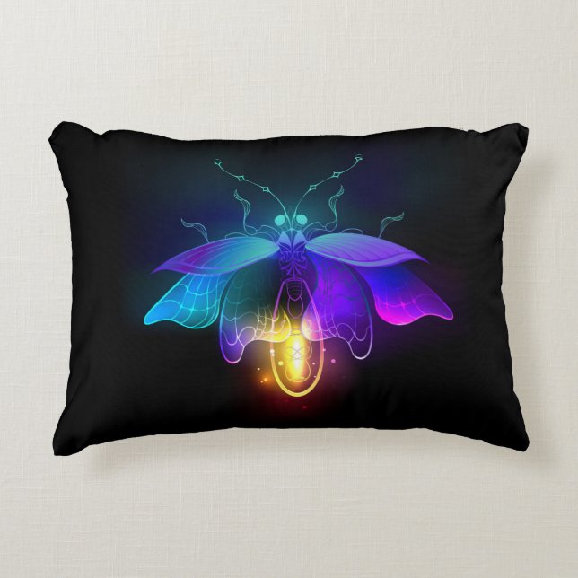 Neon Firefly auf schwarz Dekokissen (Vorderseite)