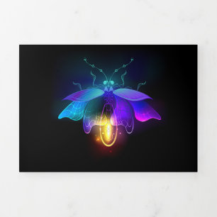 Neon Firefly auf schwarz Dreifach Gefaltete Urlaubskarte