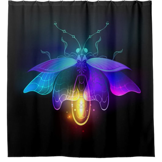 Neon Firefly auf schwarz Duschvorhang (Vorderseite)