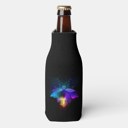 Neon Firefly auf schwarz Flaschenkühler (Flaschenvorderseite)