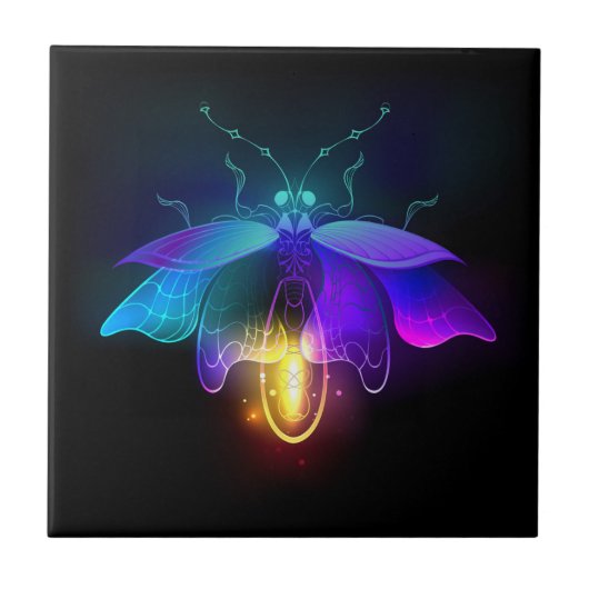 Neon Firefly auf schwarz Fliese (Vorderseite)