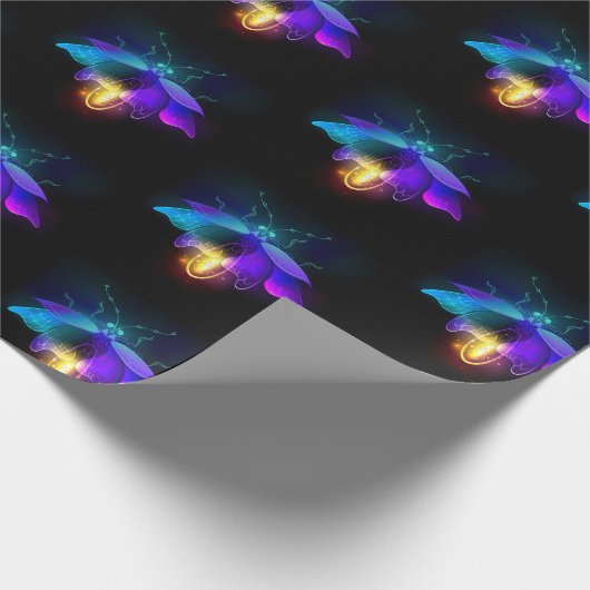 Neon Firefly auf schwarz Geschenkpapier (Ecke)