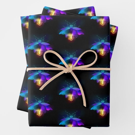 Neon Firefly auf schwarz Geschenkpapier Set (Beispiel)