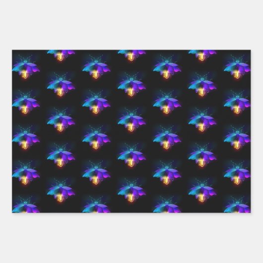 Neon Firefly auf schwarz Geschenkpapier Set (Vorderseite)