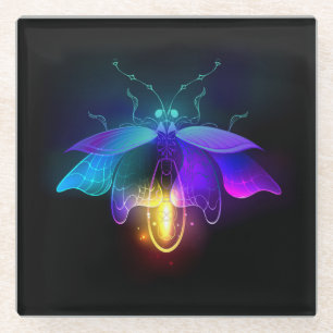 Neon Firefly auf schwarz Glasuntersetzer