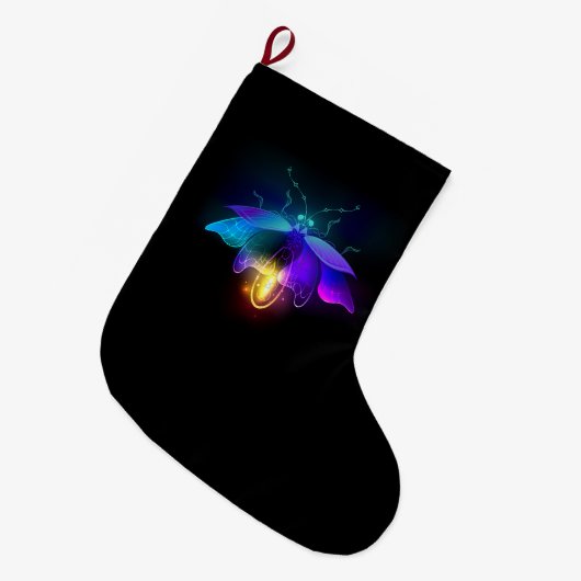 Neon Firefly auf schwarz Großer Weihnachtsstrumpf (Vorderansicht (hängend))