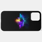 Neon Firefly auf schwarz iPhone Hülle (Hinten horizontal)