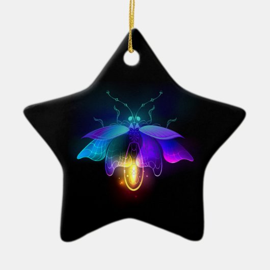 Neon Firefly auf schwarz Keramik Ornament (Vorne)