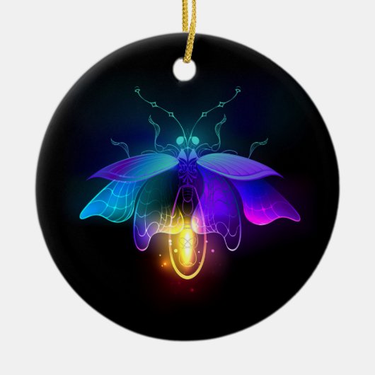 Neon Firefly auf schwarz Keramik Ornament (Vorne)