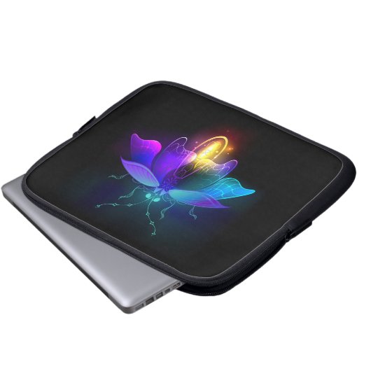 Neon Firefly auf schwarz Laptopschutzhülle (Vorne Knopf)