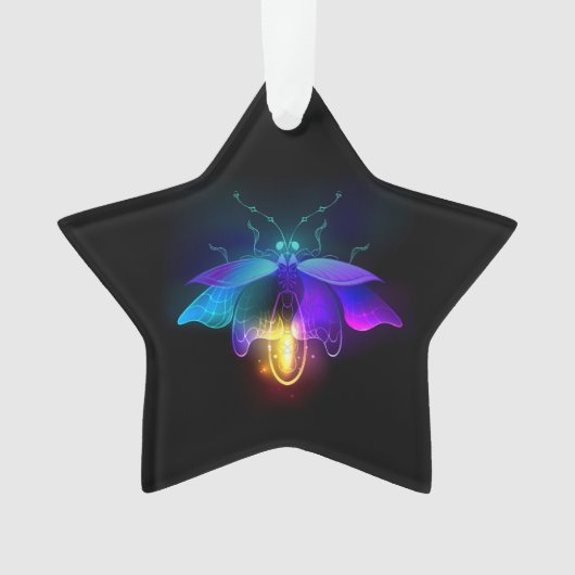 Neon Firefly auf schwarz Ornament (Vorderseite)