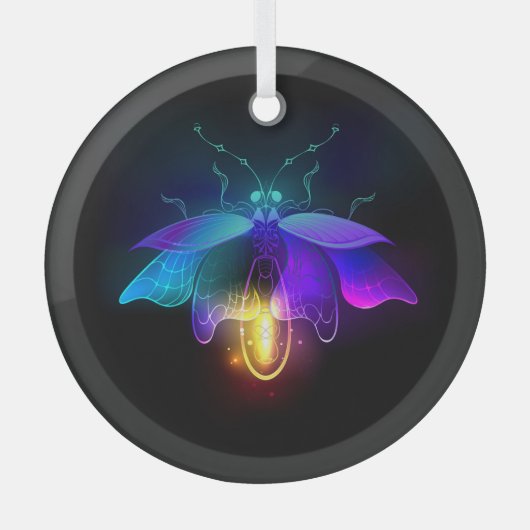 Neon Firefly auf schwarz Ornament Aus Glas (Vorderseite)