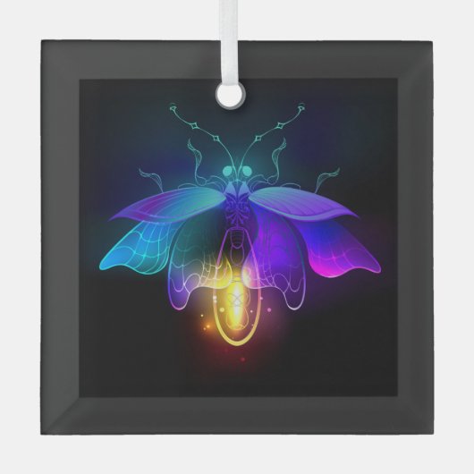 Neon Firefly auf schwarz Ornament Aus Glas (Vorderseite)