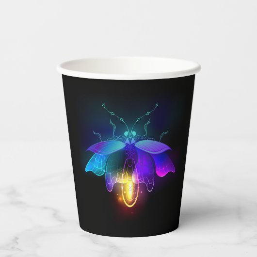 Neon Firefly auf schwarz Pappbecher (Rückseite)