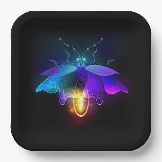 Neon Firefly auf schwarz Pappteller (Vorderseite)